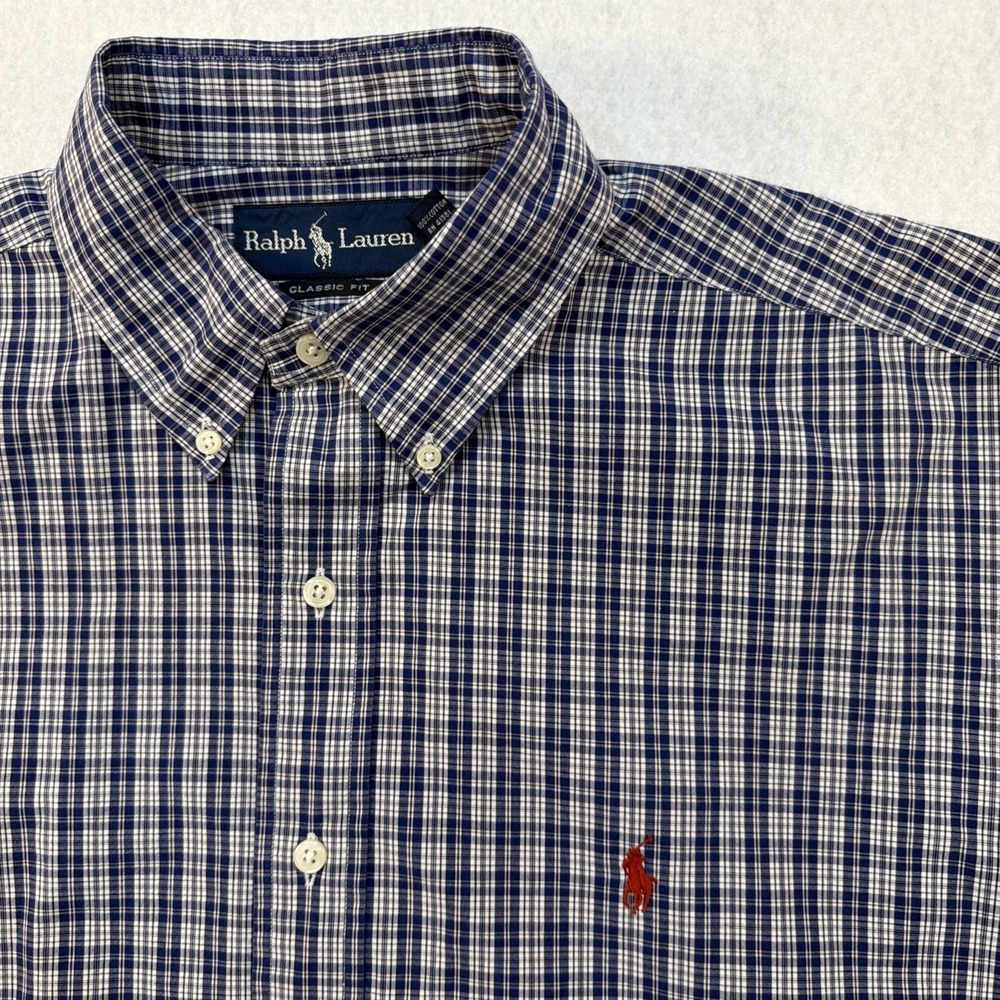 POLO Ralph Lauren Classic Fit Blue Plaid  Button Down Boys 16/L - Long Sleeve